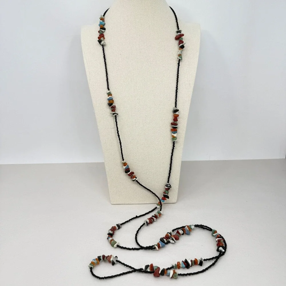 Gemstone Chip Seed‎ Bead Long Necklace Southwest 72